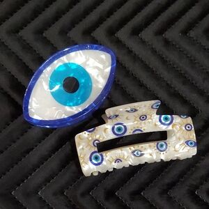 Evil Eye Hair Clip Set - Blue and White